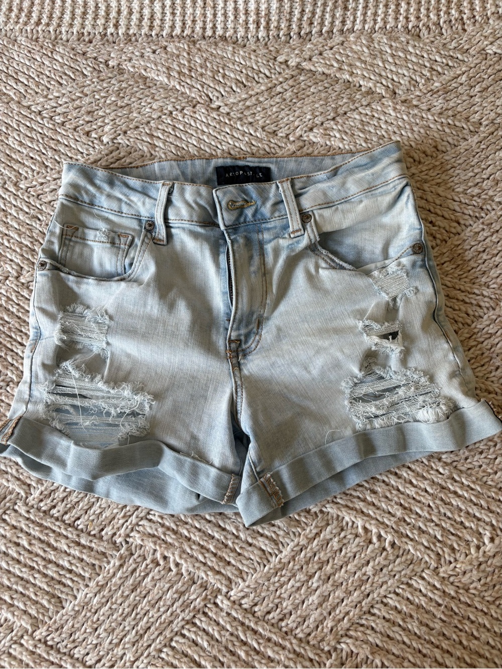 * 3 for 20* Aeropostale Light Wash Distressed Cuffed Denim Shorts